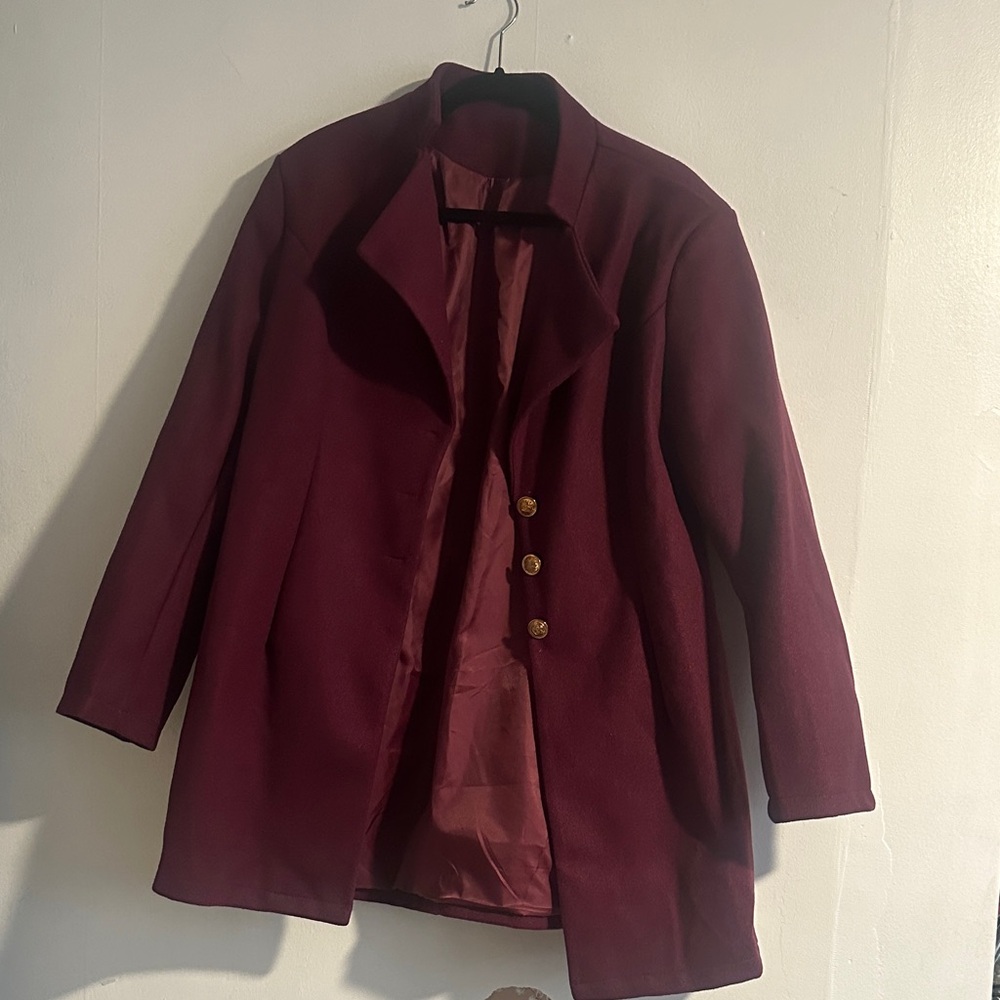 Women's Burgundy Coat Jacket - Classic Single-Breasted